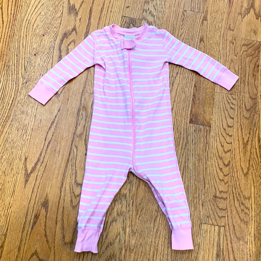 Pink and white striped Hanna Andersson striped jammies size 12-18m